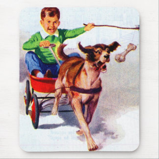A boy and his dog cart mouse pad