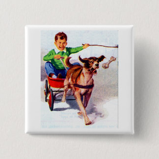 A boy and his dog cart pinback button