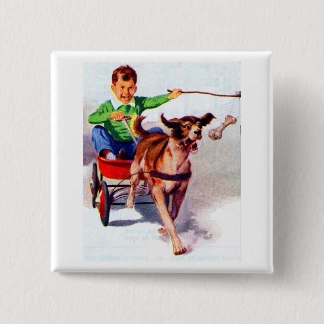 A boy and his dog cart pinback button (Front)