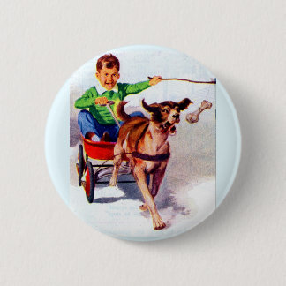 A boy and his dog cart pinback button