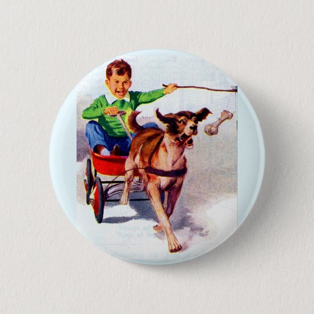 A boy and his dog cart pinback button (Front)