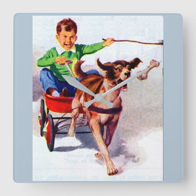 A boy and his dog cart square wall clock (Front)