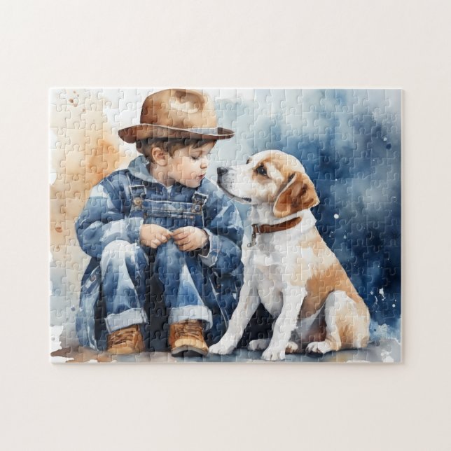 A boy and his dog jigsaw puzzle (Horizontal)