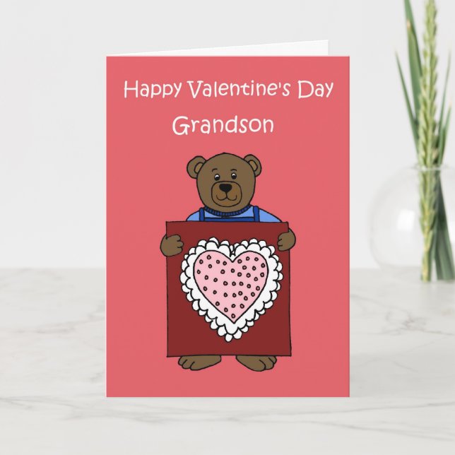 A boy bear holding a valentine holiday card (Front)