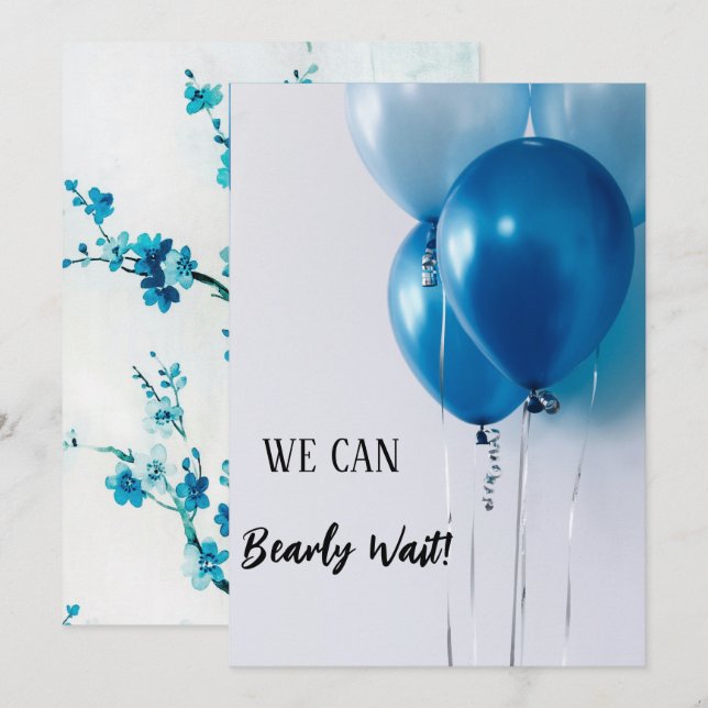  A Boy Blue Balloon Baby Shower Invitation. Invitation (Front/Back)