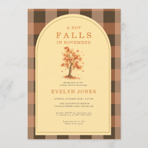A Boy Falls in November   Autumn Baby Shower  Invitation
