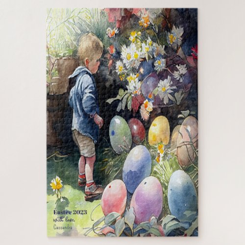 A Boy In A Garden With Lots of Giant Eggs_Egg Hunt Jigsaw Puzzle