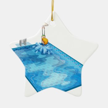 A Boy In A Swimming Pool Ceramic Ornament by GraphicsRF at Zazzle