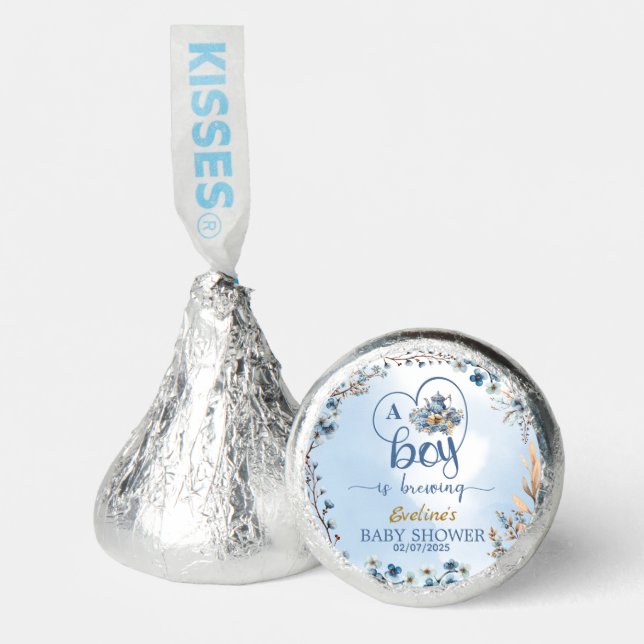 A Boy Is Brewing Tea Party Boy Baby Shower Blue Hershey®'s Kisses® (Front)