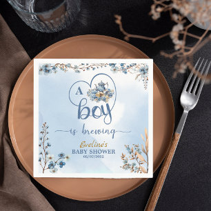  a Boy Is Brewing Tea Party Boy Baby Shower Napkins