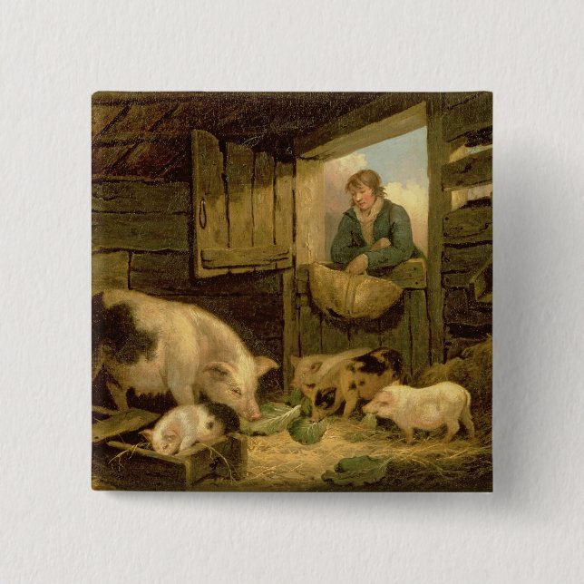 A Boy Looking into a Pig Sty, 1794 (oil on canvas) Button (Front)