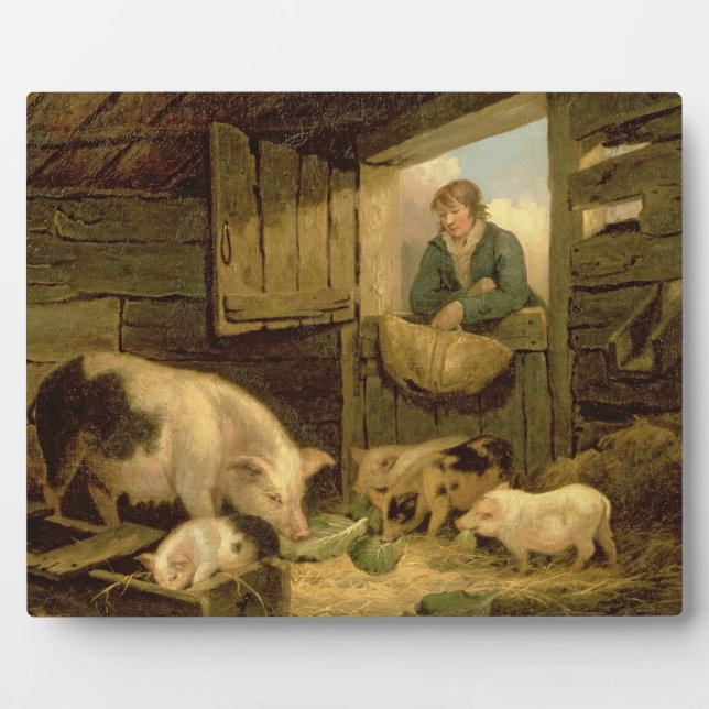 A Boy Looking into a Pig Sty, 1794 (oil on canvas) Plaque (Front)