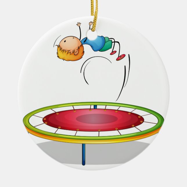 A boy playing trampoline ceramic ornament (Front)