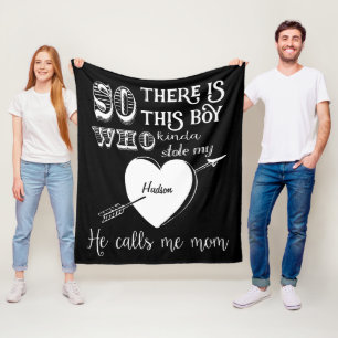 A Boy Stole My Heart He Calls Me Mom Black Fleece Blanket