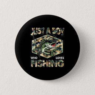 A boy who loves fishing cool bass fish camo button