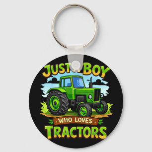 A boy who loves tractors funny farm kid birthday keychain