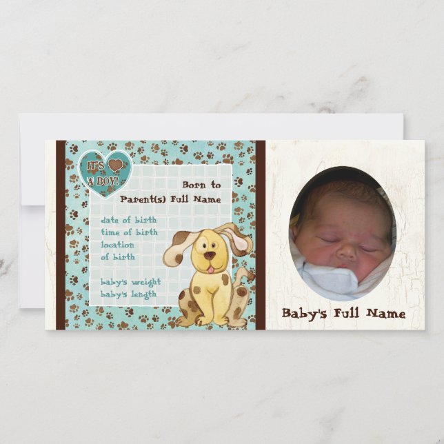 A Boy's Best Friend Photo Birth Announcement (Front)