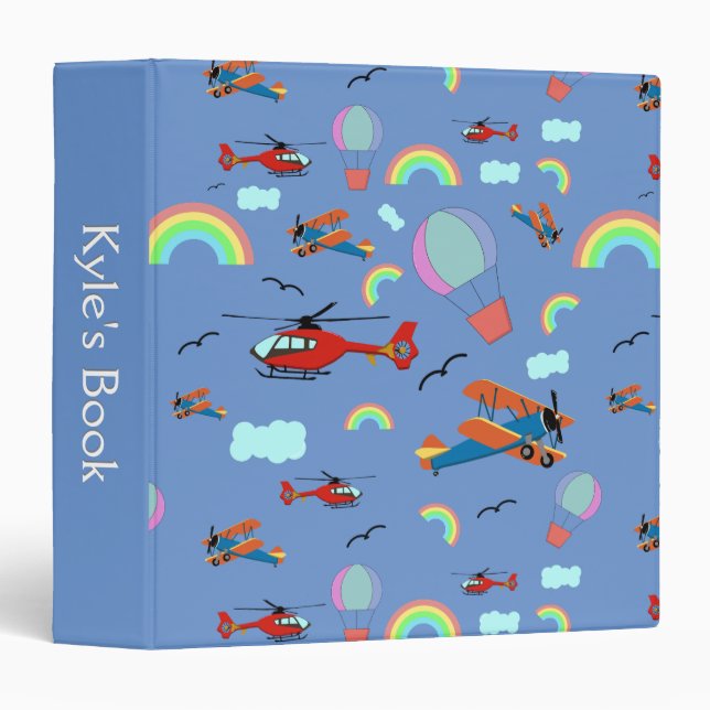 A Boys Flying Pattern on Blue 3 Ring Binder (Front/Spine)