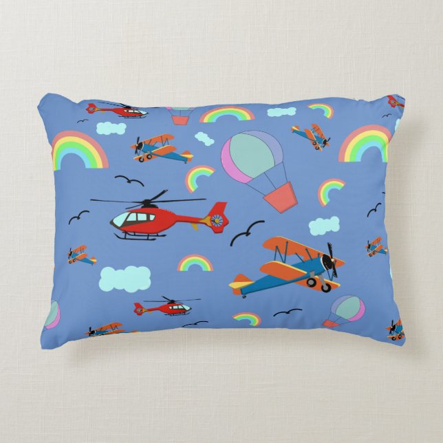 A Boys Flying Pattern on Blue Accent Pillow (Front)