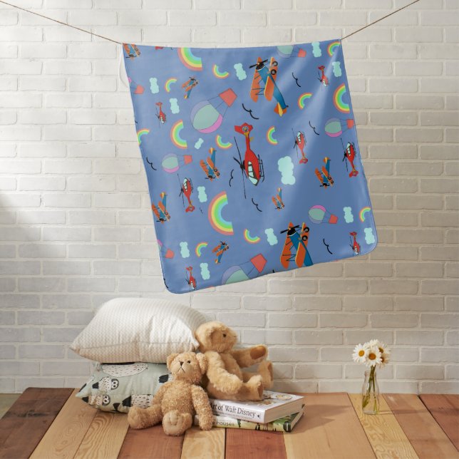 A Boys Flying Pattern on Blue Baby Blanket (In Situ)