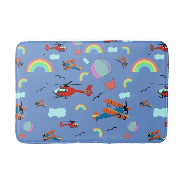 A Boys Flying Pattern on Blue Bath Mat (Front)