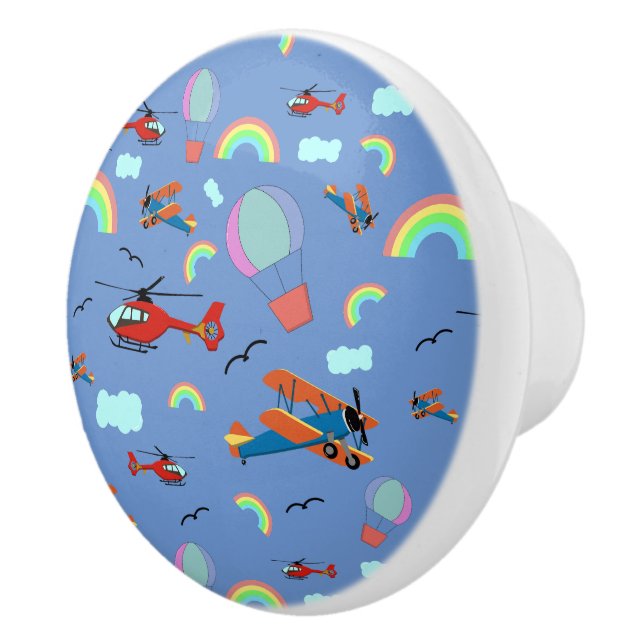 A Boys Flying Pattern on Blue Ceramic Knob (Right)