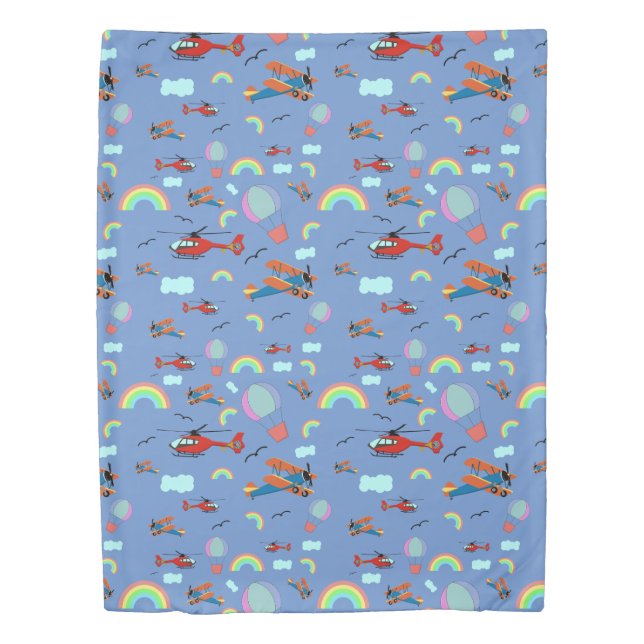 A Boys Flying Pattern on Blue Duvet Cover (Front)