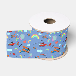 A Boys Flying Pattern on Blue Grosgrain Ribbon