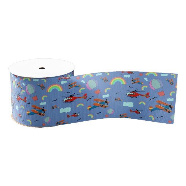 A Boys Flying Pattern on Blue Grosgrain Ribbon (Spool)