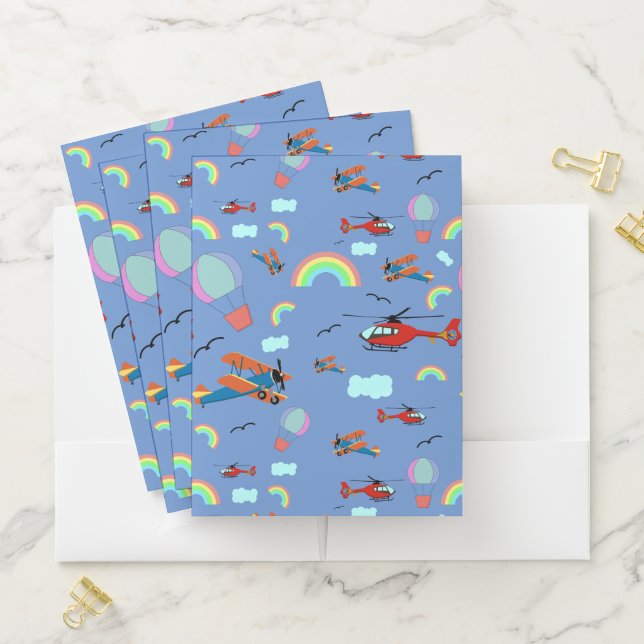 A Boys Flying Pattern on Blue Pocket Folder (In Situ)