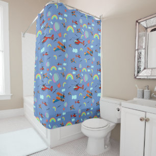 A Boys Flying Pattern on Blue Shower Curtain