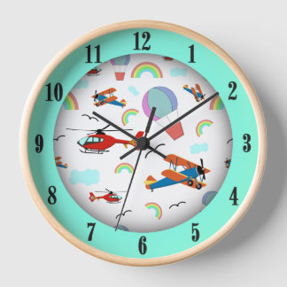 A Boys Flying Pattern on White Black Numbers Clock