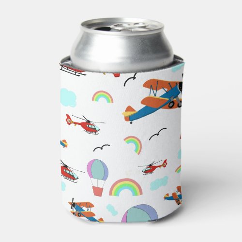 A Boys Flying Pattern on White Can Cooler