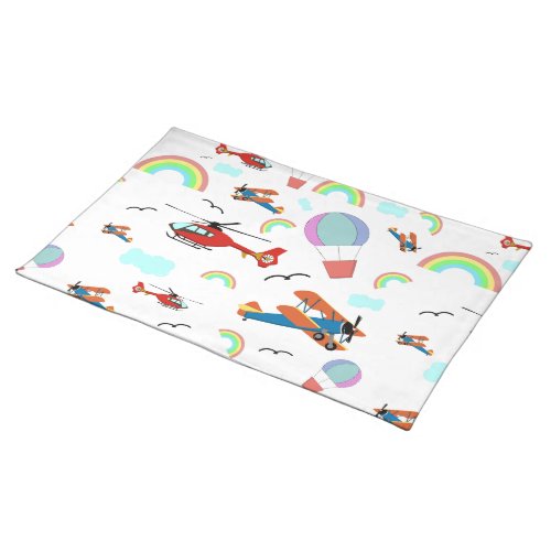 A Boys Flying Pattern on White Cloth Placemat