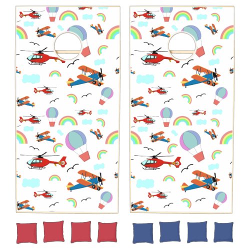 A Boys Flying Pattern on White Cornhole Set