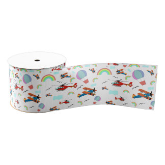 A Boys Flying Pattern on White Grosgrain Ribbon