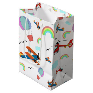 A Boys Flying Pattern on White Medium Gift Bag