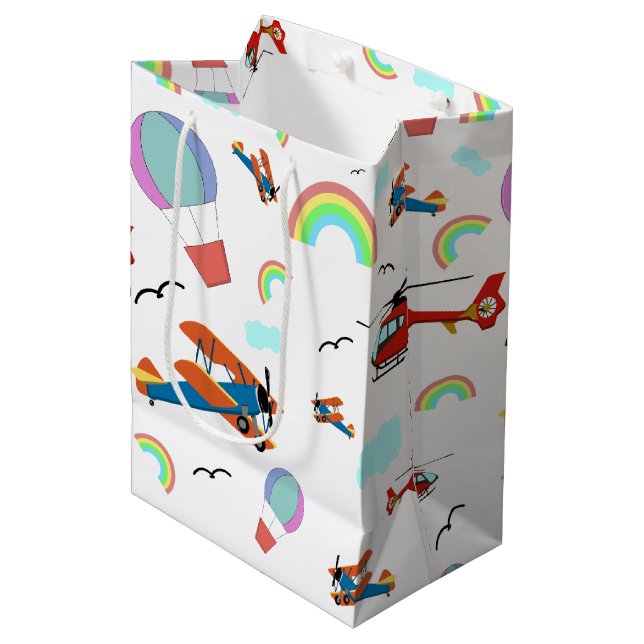A Boys Flying Pattern on White Medium Gift Bag (Front Angled)