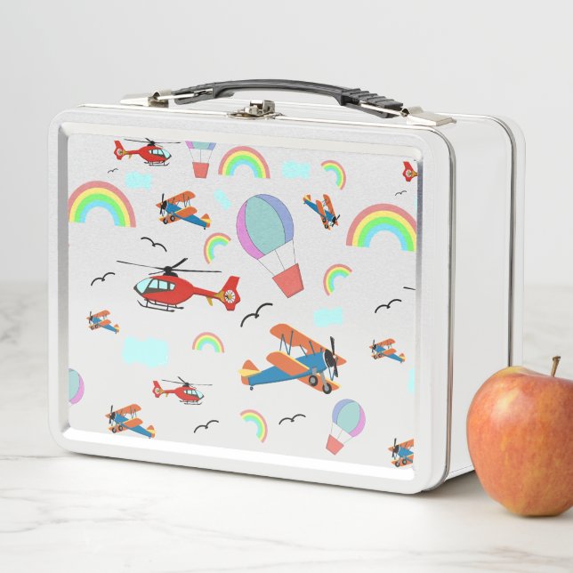 A Boys Flying Pattern on White Metal Lunch Box (In Situ)