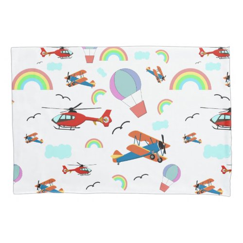 A Boys Flying Pattern on White Pillow Case