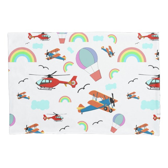 A Boys Flying Pattern on White Pillow Case (Front)