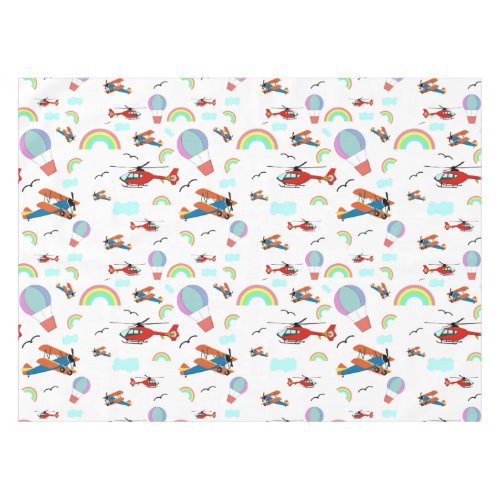 A Boys Flying Pattern on White Tablecloth