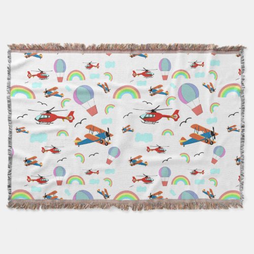 A Boys Flying Pattern on White Throw Blanket