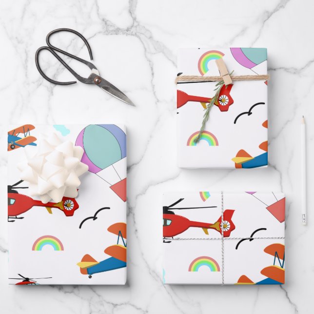 A Boys Flying Pattern on White Wrapping Paper Sheets (Front)