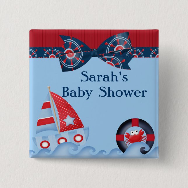 A Boys Sea Life Baby Shower Button (Front)