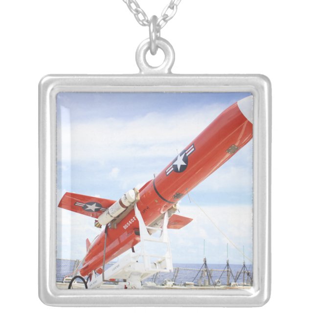 A BQM-74E Chukar drone ready for launch Silver Plated Necklace (Front)