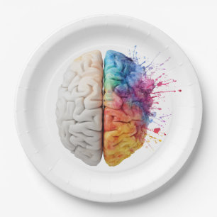 A brain divided between logical and creative sides paper plates