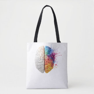 A brain divided between logical and creative sides tote bag
