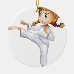 A brave girl doing karate ceramic ornament