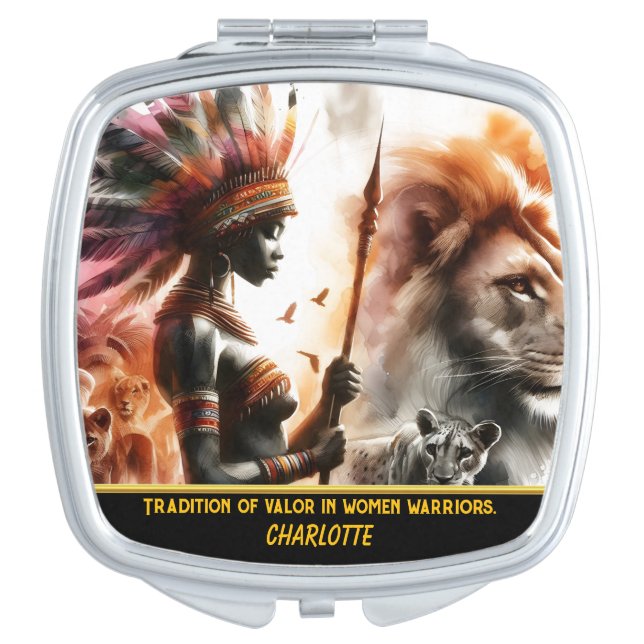 A brave warrior stands strong among beasts compact mirror (Front)